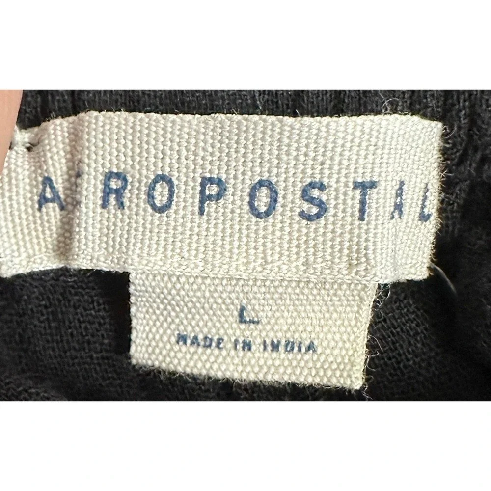 NEW Aeropostale Pants Womens Large Black Wide-Leg Cargo Stretch Waist Drawstring